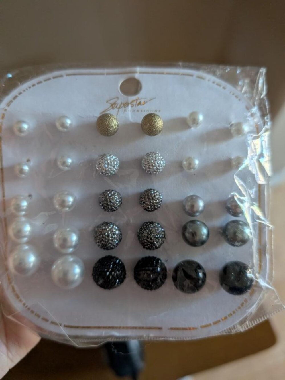 Superstar Accessories Multi-Stud Faux Pearl Earrings, Various Styles, (15 Pairs)
